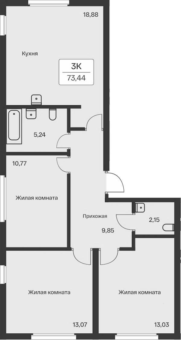 3-комнатная квартира 73.44 м², 1/11 эт., ЖК «Расцветай в Янино»